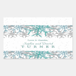 Winter Zilver Turquoise Sneeuwvlokken Bruiloft Rechthoekige Sticker