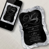 Winter Zilver Zwart Sparkles Bruiloft Kaart