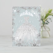 Winter Zilveren Blauwe Sneeuwvlok Quinceanera Folie Uitnodiging (Staand Voorkant)