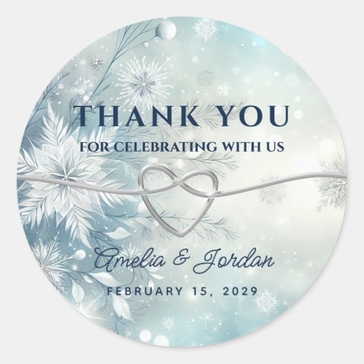 Winter zilveren bruiloft dank u ronde sticker (Voorkant)