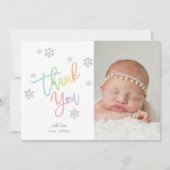 Winter Zilveren Glitter Sneeuwvlok Dank u Foto Kaart (Voorkant)