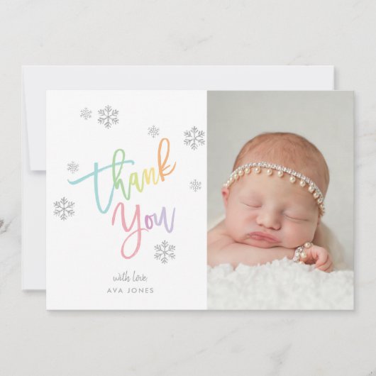 Winter Zilveren Glitter Sneeuwvlok Dank u Foto Kaart (Voorkant)