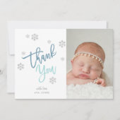 Winter Zilveren Glitter Sneeuwvlok Dank u Foto Kaart (Voorkant)