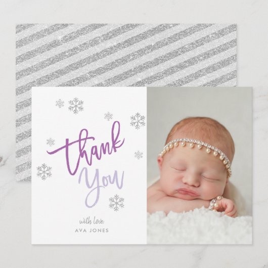 Winter Zilveren Glitter Sneeuwvlok Dank u Foto Kaart (Voorkant / Achterkant)