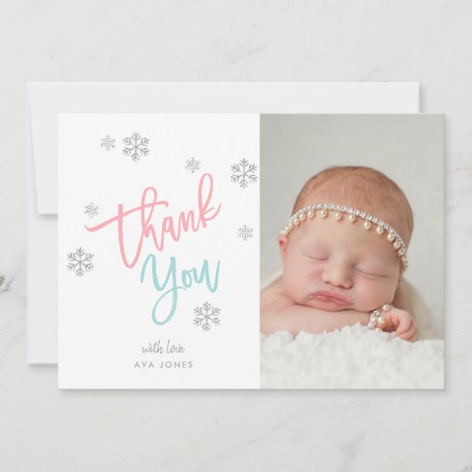 Winter Zilveren Glitter Sneeuwvlok Dank u Foto Kaart (Voorkant)