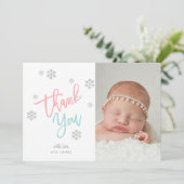 Winter Zilveren Glitter Sneeuwvlok Dank u Foto Kaart (Staand voorkant)