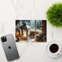 Winter Zilveren Lantaarn Vakantie  Folie Wenskaart