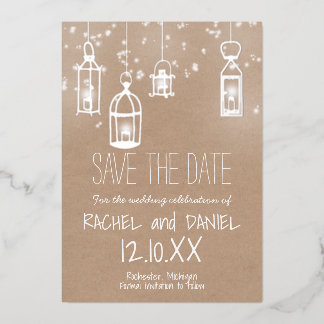 Winter zilveren lantaarns save the date kaart