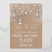 Winter zilveren lantaarns save the date kaart (Voorkant)