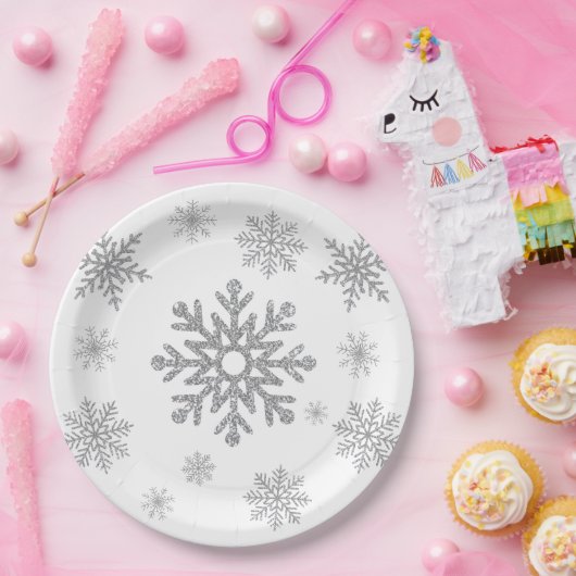 Winter Zilveren Sneeuwvlok Papieren Borden Papieren Bordje (Feest)