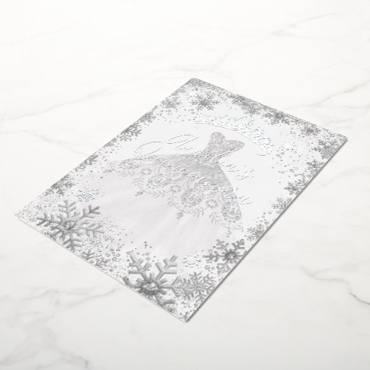 Winter Zilveren Sneeuwvlok Witte Quinceanera Folie Uitnodiging (Gedraaid)