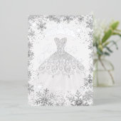 Winter Zilveren Sneeuwvlok Witte Quinceanera Folie Uitnodiging (Staand Voorkant)