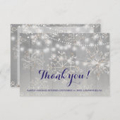 Winter Zilveren Sneeuwvlokken Bruiloft | Slingerli Bedankkaart (Voorkant / Achterkant)
