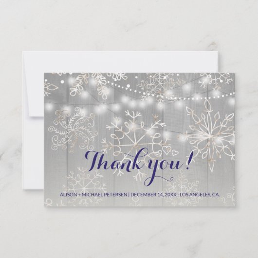 Winter Zilveren Sneeuwvlokken bruiloft | String Li Bedankkaart (Voorkant)