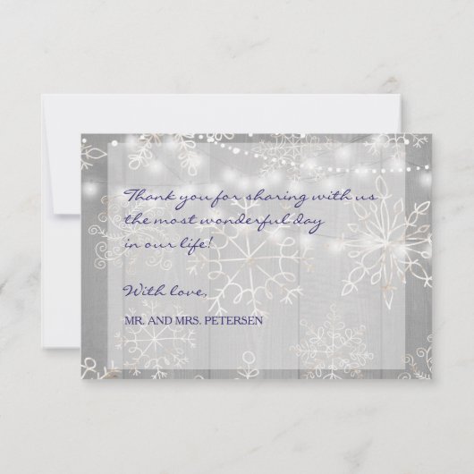 Winter Zilveren Sneeuwvlokken bruiloft | String Li Bedankkaart (Achterkant)