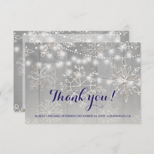 Winter Zilveren Sneeuwvlokken bruiloft | String Li Bedankkaart (Voorkant / Achterkant)