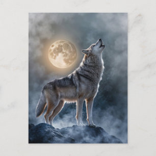 Winter Zonnewende Huilende Wolf Maan Feestdagenkaart