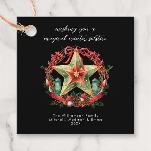 Winter zonnewende krans ster Kerstmis Yule Bedankjes Labels (Voorkant)