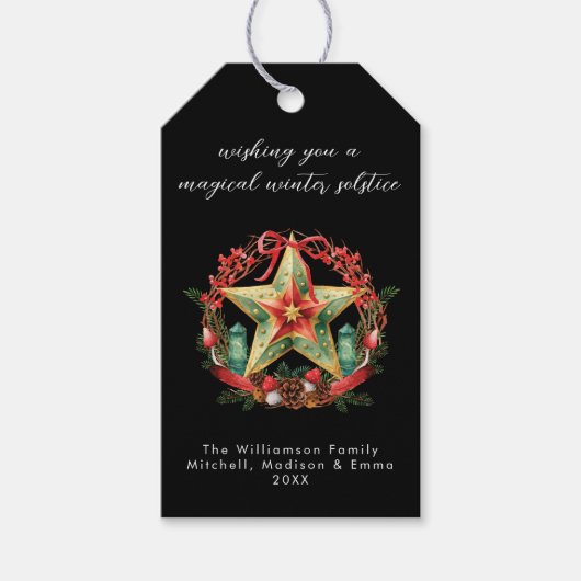 Winter zonnewende krans ster Kerstmis Yule Cadeaulabel (Voorkant)