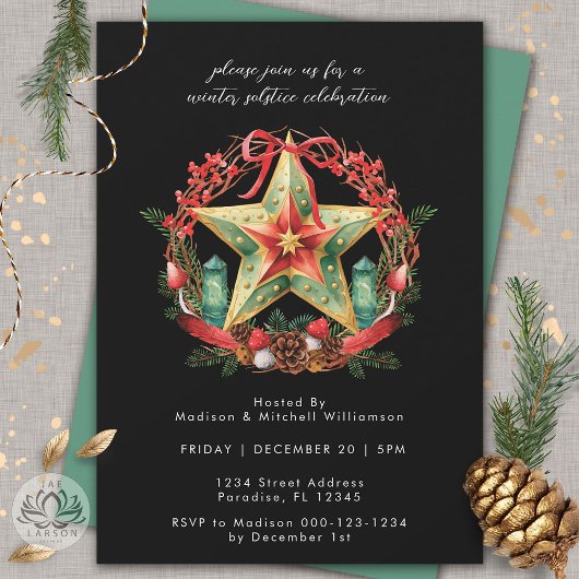 Winter zonnewende krans ster Kerstmis Yule Kaart