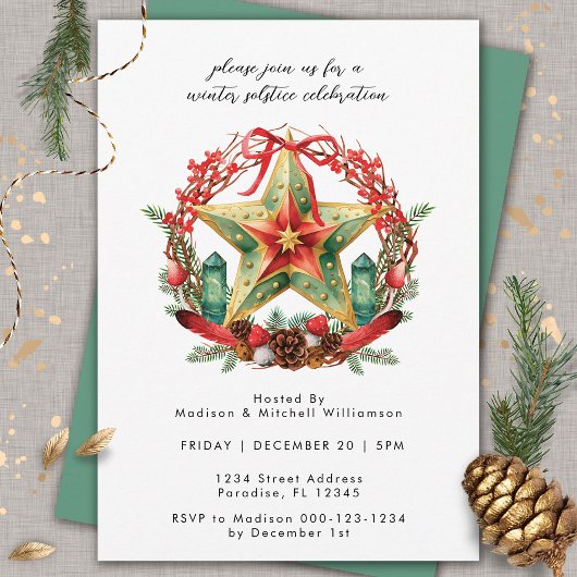 Winter zonnewende krans ster Kerstmis Yule Kaart