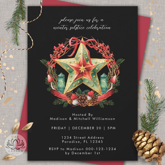 Winter zonnewende krans ster Kerstmis Yule Kaart