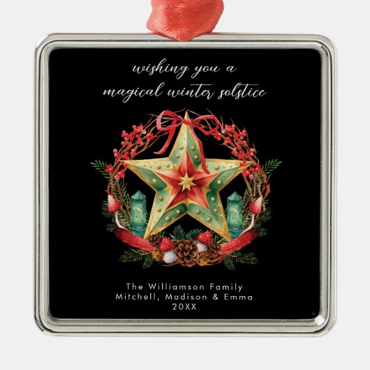 Winter zonnewende krans ster Kerstmis Yule Metalen Ornament (Voorkant)