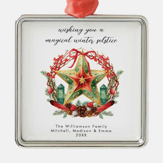 Winter zonnewende krans ster Kerstmis Yule Metalen Ornament (Voorkant)