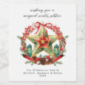 Winter zonnewende krans ster Kerstmis Yule Wijn Etiket (Enkel label)