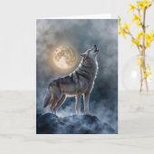 Winter Zonnewende Maan en Wolf in Mist Mystiek Kaart (Gele Bloem)