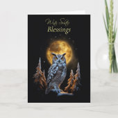Winter Zonnewende met Uil en Maan Zegening Kaart (Voorkant)