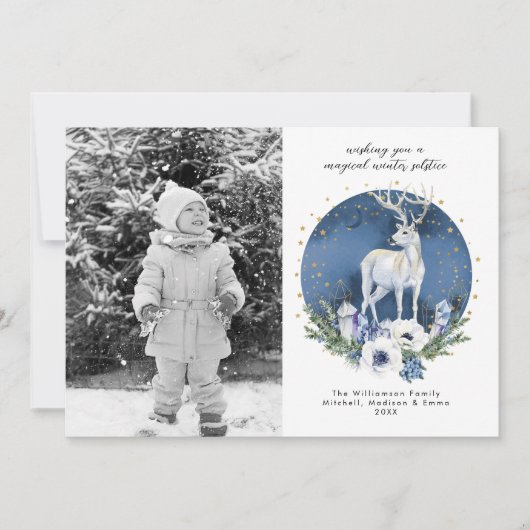 Winter zonnewende Vakantie Herten Blauw Kerstmis F Feestdagenkaart (Voorkant)