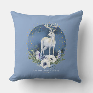 Winter zonnewende Vakantie Herten Blauw Wit Kerstm Kussen
