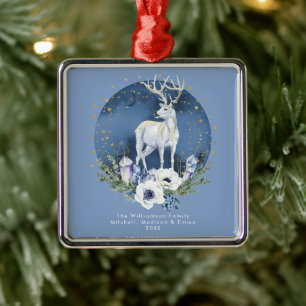 Winter zonnewende Vakantie Herten Blauw Wit Kerstm Metalen Ornament