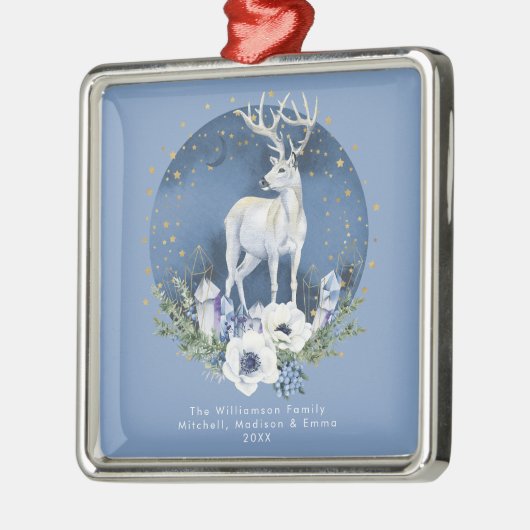 Winter zonnewende Vakantie Herten Blauw Wit Kerstm Metalen Ornament (Links)