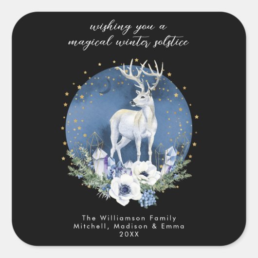 Winter zonnewende Vakantie Herten Blauw Wit Kerstm Vierkante Sticker (Voorkant)