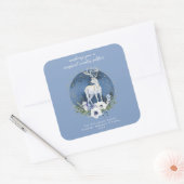 Winter zonnewende Vakantie Herten Blauw Wit Kerstm Vierkante Sticker (Envelop)