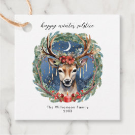 Winter zonnewende vakantie herten krans Yule Kerst Bedankjes Labels