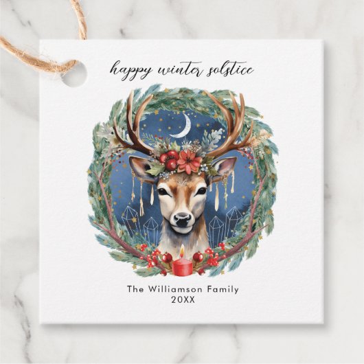 Winter zonnewende vakantie herten krans Yule Kerst Bedankjes Labels (Voorkant)