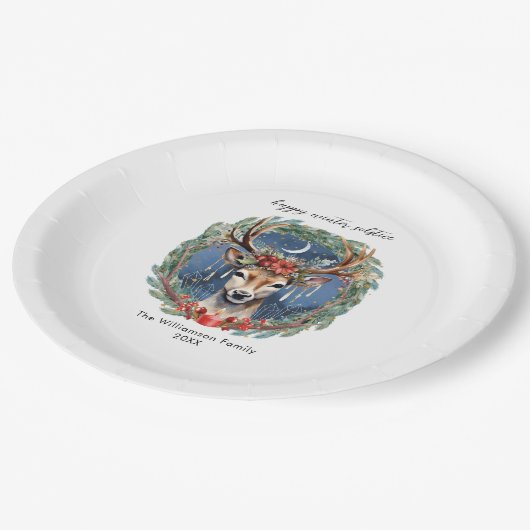 Winter zonnewende vakantie herten krans Yule Kerst Papieren Bordje (Gekanteld)