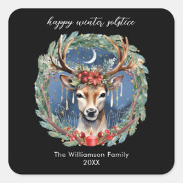 Winter zonnewende vakantie herten krans Yule Kerst Vierkante Sticker