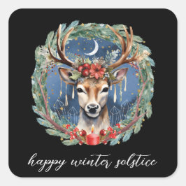 Winter zonnewende vakantie herten krans Yule Kerst Vierkante Sticker