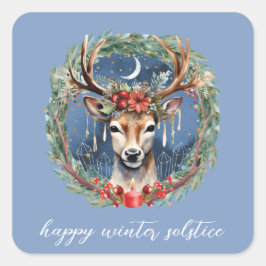 Winter zonnewende vakantie herten krans Yule Kerst Vierkante Sticker