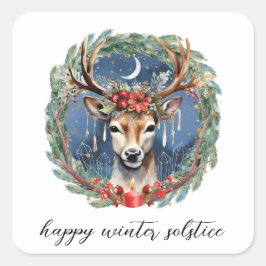 Winter zonnewende vakantie herten krans Yule Kerst Vierkante Sticker