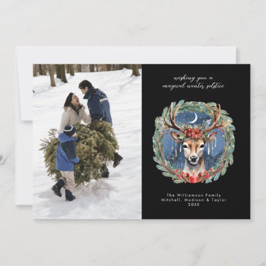 Winter zonnewende Vakantie Herten Yule Kerstmis Fo Feestdagenkaart (Voorkant)