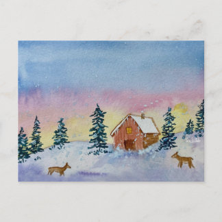 Winter Zonsondergang Ansichtkaart Briefkaart