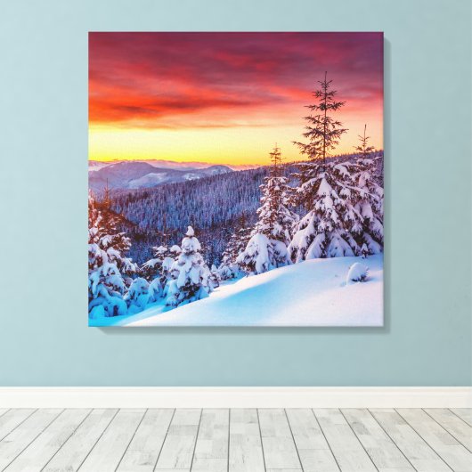 Winter Zonsondergang Bergen Scène Canvas Art (Insitu (Houten vloer))