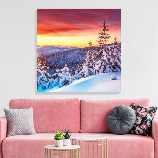 Winter Zonsondergang Bergen Scène Canvas Art (Insitu (Woonkamer))