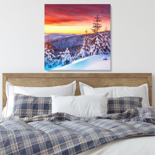 Winter Zonsondergang Bergen Scène Canvas Art (Insitu (Slaapkamer))