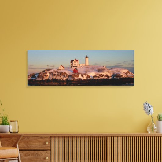 Winter zonsondergang bij Nubble Light Canvas Afdruk (Insitu (Woonkamer))